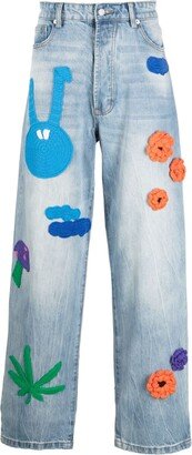 Knit-Patches Wide-Leg Jeans