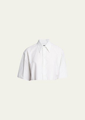 Cropped Pinstripe Short-Sleeve Shirt