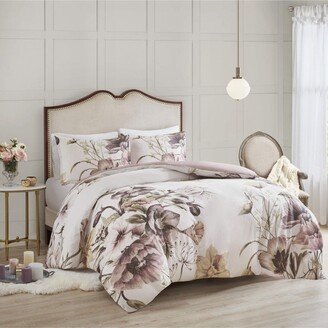 Gracie Mills Cassandra 3 Piece Cotton Printed Duvet Cover Set, Blush - California King