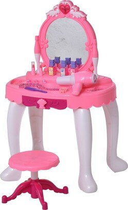 Children Dressing Table Set Girls, Pretend Princess Vanity Table with Music Lightening, Pink