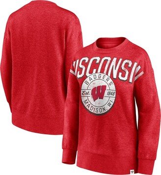 Women's Branded Heathered Red Wisconsin Badgers Jump Distribution Pullover Sweatshirt