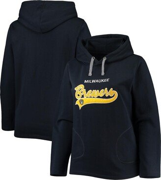Women's Soft as a Grape Navy Milwaukee Brewers Plus Size Side Split Pullover Hoodie