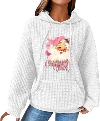 Generic Women's Christmas Printed Hooded Sweatshirt Top Long Cotton Sweatshirts Women (B-White