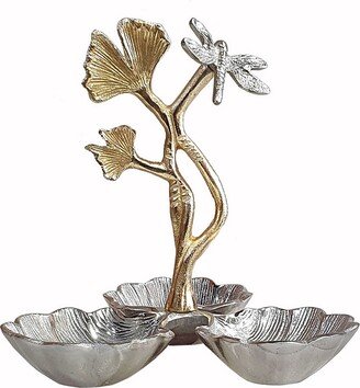Keva 9 Inch Decorative Bowl, Curved Leaf Design, 2 Tone Gold, Silver Finish