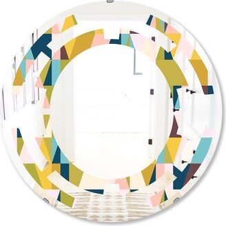 Designart 'Triangular Retro Design I' Printed Modern Round or Oval Wall Mirror - Space - Multi
