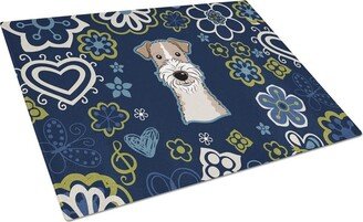 BB5098LCB Blue Flowers Wire Haired Fox Terrier Glass Cutting Board