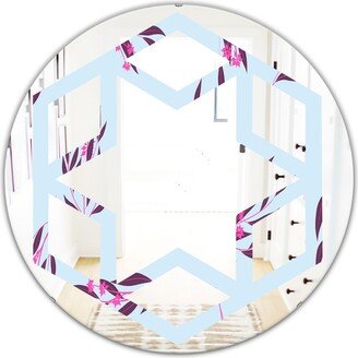 Designart 'Bright Eucalyptus Floral Pattern I' Printed Cottage Round or Oval Wall Mirror - Hexagon Star