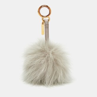 Grey Fox Fur Pom Pom Bag Charm