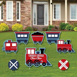 Big Dot Of Happiness Railroad Party Crossing - Outdoor Lawn Decor - Train Party Yard Signs - Set of 8