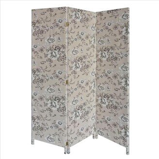 71 Inch 3 Panel Fabric Room Divider with Floral Print - Gray - 71 H x 47 W x 2 L Inches