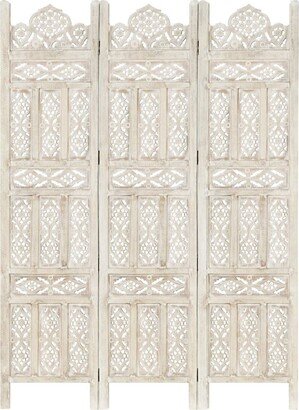 Hand carved 3-Panel Room Divider White47.2