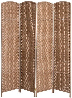 HomCom 6' Tall Wicker Weave Four Panel Room Divider Privacy Screen - Natural Blonde Wood