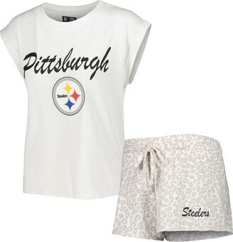 Women's Concepts Sport White, Cream Pittsburgh Steelers Montana Knit T-shirt and Shorts Sleep Set - White, Cream