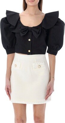 Balloon-Sleeve Cropped Top