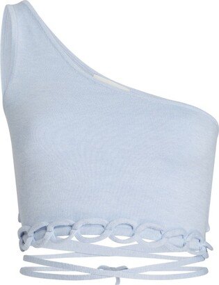 Mnk Atelier Chained Detail Silk Blend Knitted One Shoulder Crop Top - Blue