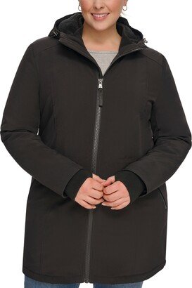 Women's Plus Size Hooded Faux-Fur-Lined Anorak Raincoat