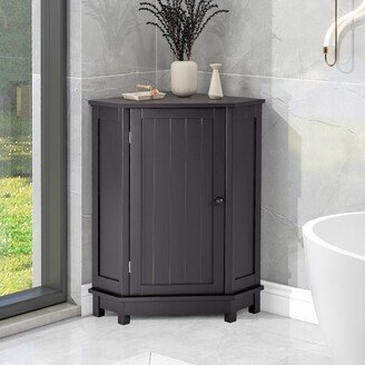 Contemporary Bathroom Triangle Storage Cabinet with Adjustable Shelves, Black Brown