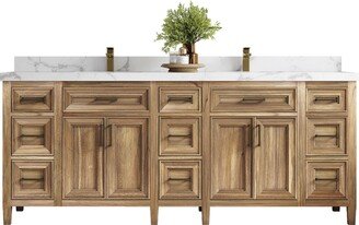 Santa Monica Solid Teak 84 In. W X 22 D Double Sink Bathroom Vanity in Whitewashed With Quartz Or Marble Countertop | Modern Vanity