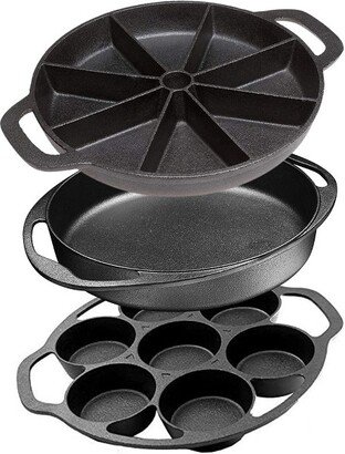 Pre-Seasoned Cast Iron 3 Piece Bakeware Set - Biscuits, Cake Pan + Skillet + Tarte Tatin Dish