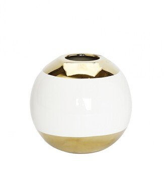 Vivience Round Bud Vase - White, Gold-Tone