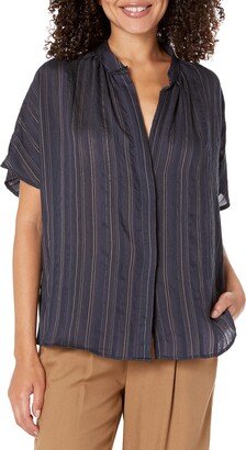 Women's S/S Drapey Stripe Shirred Blouse