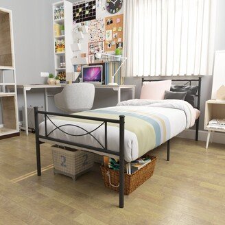 Simlife Twin Metal Bed Frame with Headboard Black