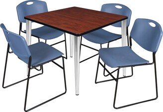 Kahlo 42 Square Breakroom Table- Cherry/ Chrome & 4 Zeng Stack Chairs- Black