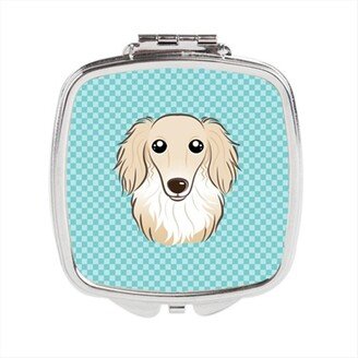 BB1150SCM Checkerboard Blue Longhair Creme Dachshund Compact Mirror, 2.75 x 3 x .3 In.