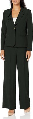 NIPON BOUTIQUE Women's Asymmetrical Ruffle 1 Button Jacket & Wide Leg Pant Black