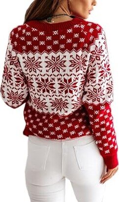 Algasan Womens Christmas Sweater Snowflakes Patterns Long Sleeve Knit Pullover Crewneck Sweatshirts Tops Red