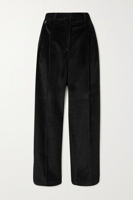 Pleated Cotton-corduroy Tapered Pants - Black