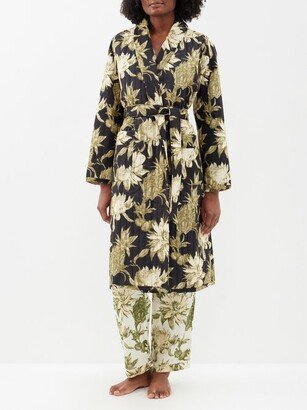 Night Bloom-print Quilted Cotton Robe