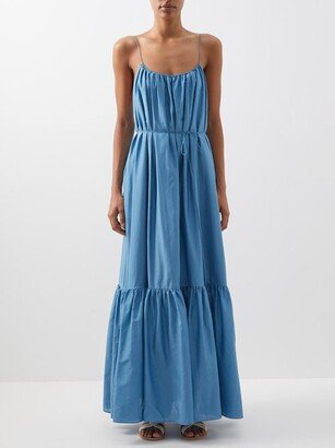 Gathered Cotton-blend Poplin Maxi Dress