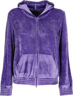 Crystal-Embebellished Zipped Velvet Hoodie