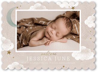 Birth Announcements: Tranquil Moon Birth Announcement, Beige, 5X7, Pearl Shimmer Cardstock, Scallop