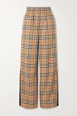 Striped Checked Cotton-blend Wide-leg Pants - Neutrals