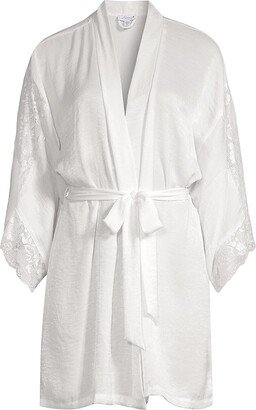 Silver Floral Lace Satin Robe