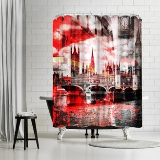 71 x 74 Shower Curtain, City Art London Red Bus Composing by Melanie Viola