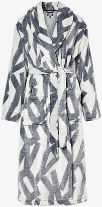 Womens Grey Logo Branded Relaxed-fit Fleece Robe