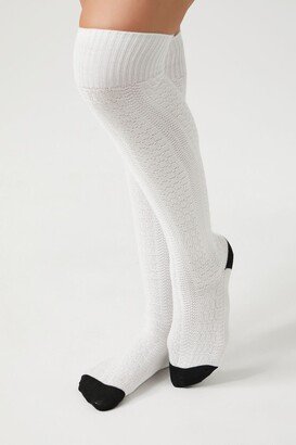 Textured Over-the-Knee Socks in White/Black