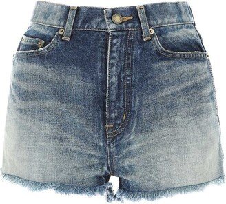 Raw-Edge Denim Shorts-AB