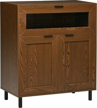 HOMCOM Industrial Buffet Cabinet, Kitchen Sideboard with Metal Grid Flip Drawer, 2-Tier Cabinet, Adjustable Shelf for Living Room, Dining Room, Walnut