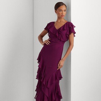 Ralph Lauren Ruffle-Trim Crinkle Georgette Gown