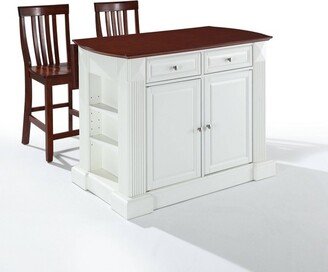 Coventry Drop Leaf Top Kitchen Island with 2 School House Stools White