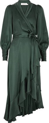 Ruffled Silk-satin Midi Wrap Dress