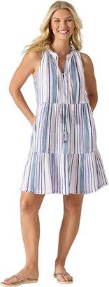 Mykonos Stripe Tiered Dress (Light Sky) Women's Swimwear