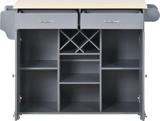 Kitchen Island Cart with Two Storage Cabinets and Wine Rack