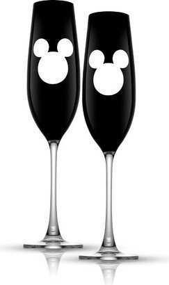 Disney Luxury Mickey Mouse Crystal Stemmed Champagne Flute Glass - 9 oz - Set of 2