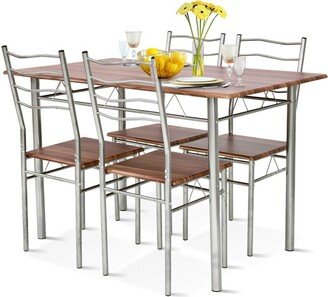 5 Piece Dining Table Set Wood Metal Kitchen Breakfast Furniture w/4 Chair Walnut