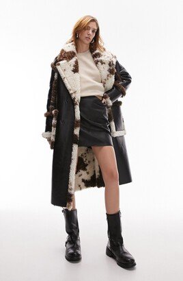 Reversible Faux Leather & Faux Shearling Belted Coat